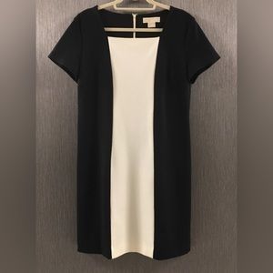 NWT MICHAEL Michael Kors Black Cream Short Sleeve Shift Dress - Size Large
